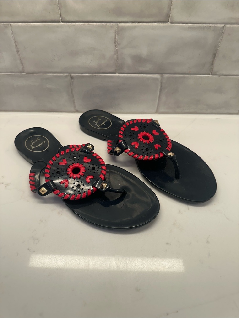 Jack Rogers Georgica Jelly Flip Flop Thong Sandals US Women’s Size 7 Blue Red